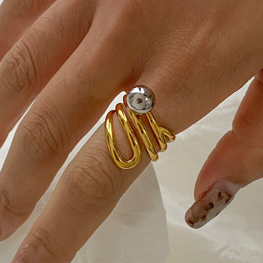 Gold plated statement ring with gray pearl inlay, bold adjustable party jewelry for women-1