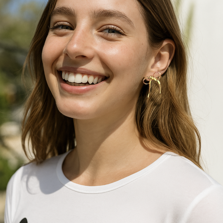 Hypoallergenic gold and silver bow earrings (55mm) - minimalist dangle jewelry for women 2