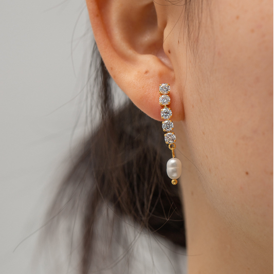 Hypoallergenic gold pearl dangle earrings (3.4cm) for women - casual and party jewelry 1