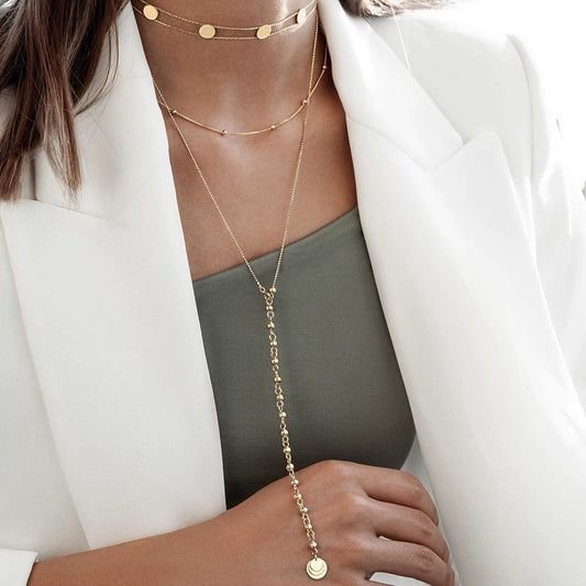 Two-layer gold necklace set showing 40+5cm and 50+5cm chains with 12mm coin charm 1