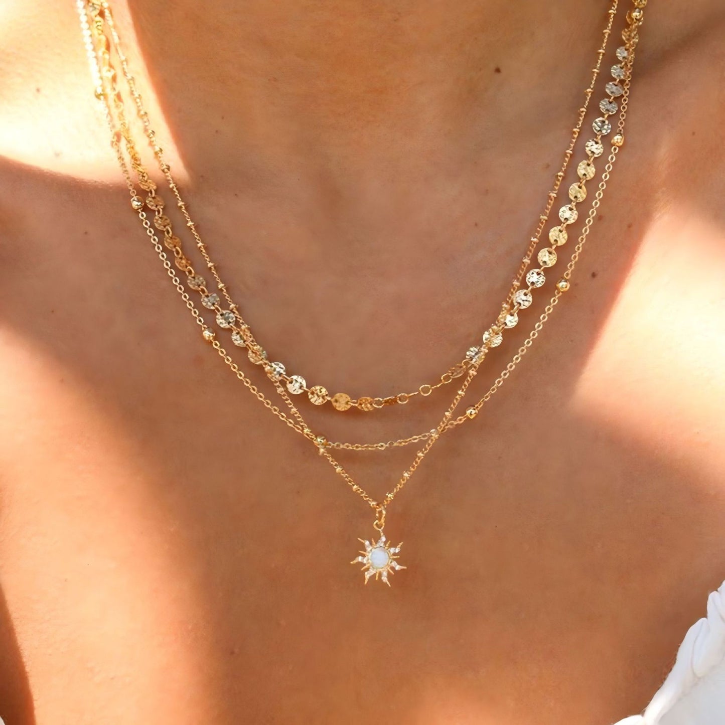 Layered Necklaces for Women | Gold Long Chain Coin-Shaped Round Charm | Everyday Wear | Arza Accessories