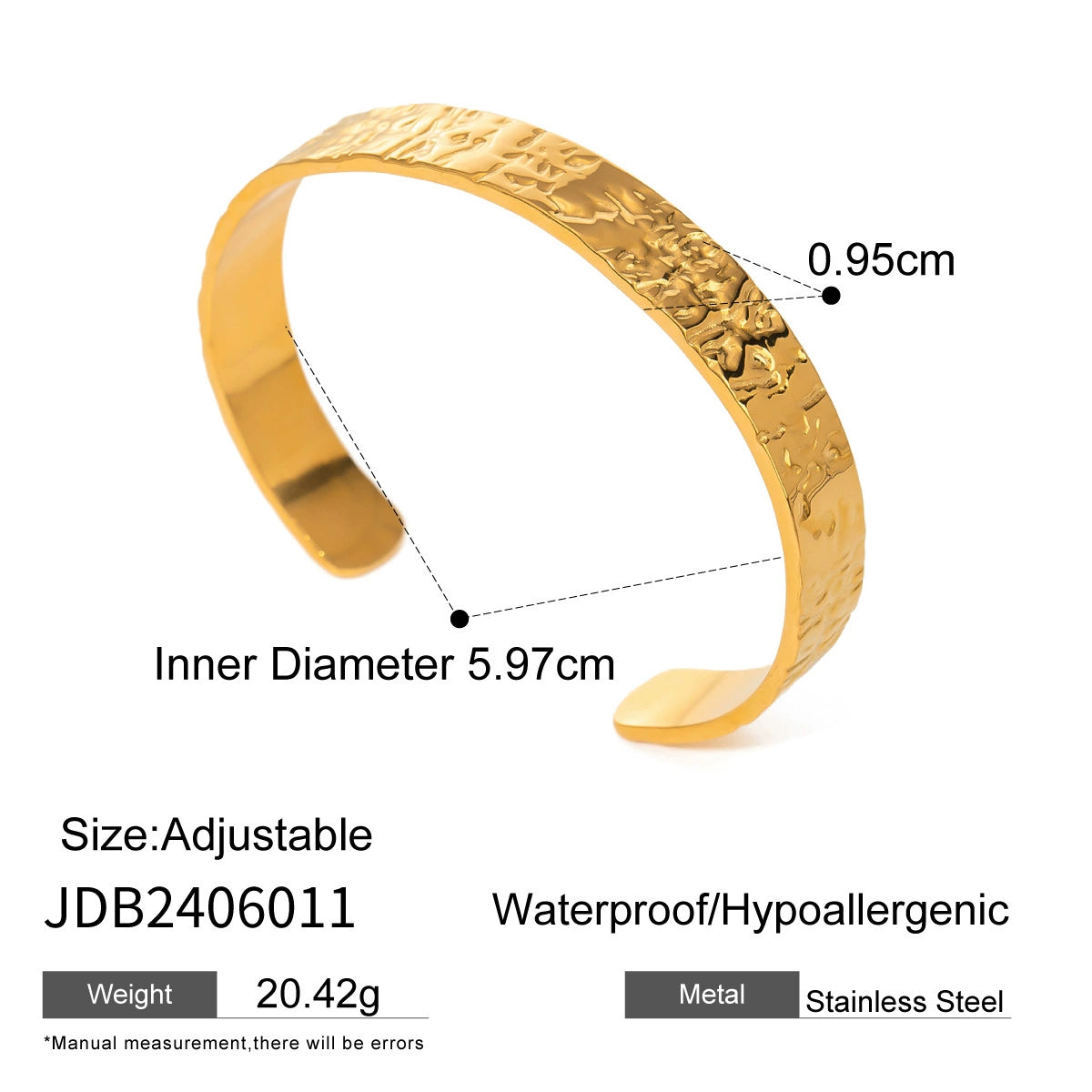 Slightly wider gold minimalist bracelet (0.95cm) by Azra Accessories - adjustable 5.97cm diameter