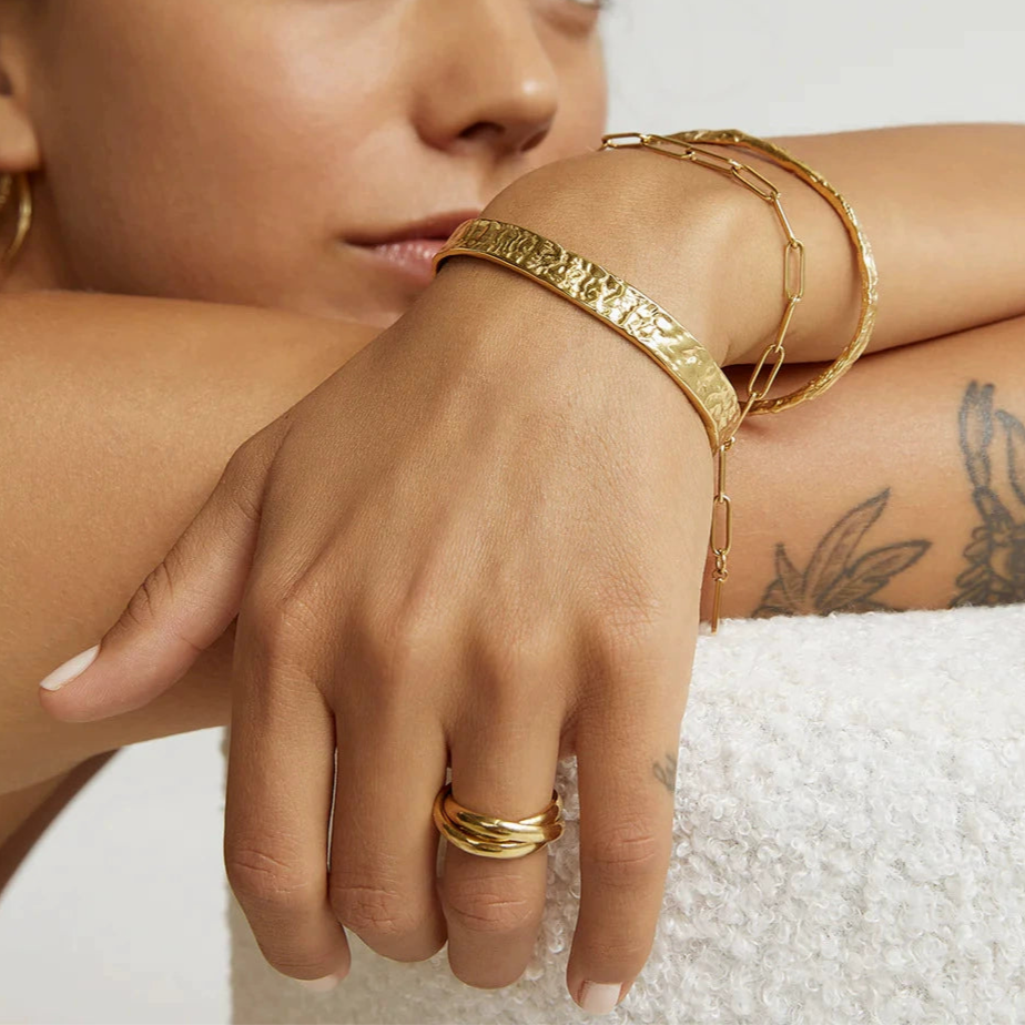 Thin gold minimalist bracelet (0.54cm) by Azra Accessories - adjustable 6.2cm diameter for daily wear 2