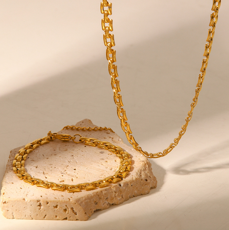 Minimalist gold necklace and bracelet set for women, thin lightweight chain jewelry 6