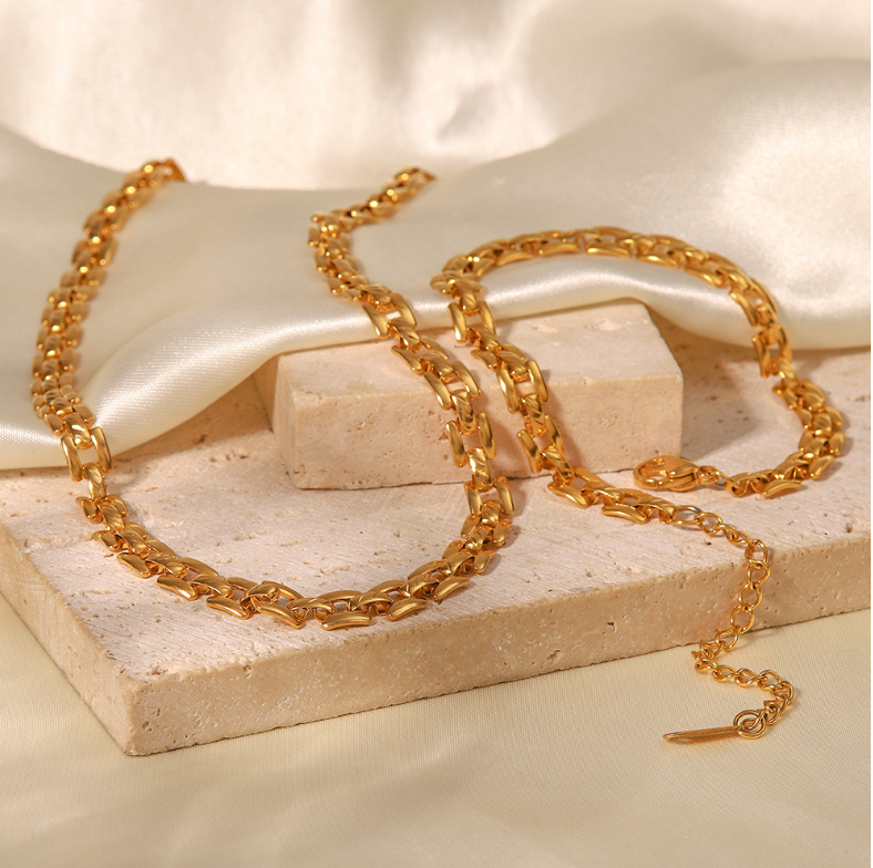 Minimalist gold necklace and bracelet set for women, thin lightweight chain jewelry 8