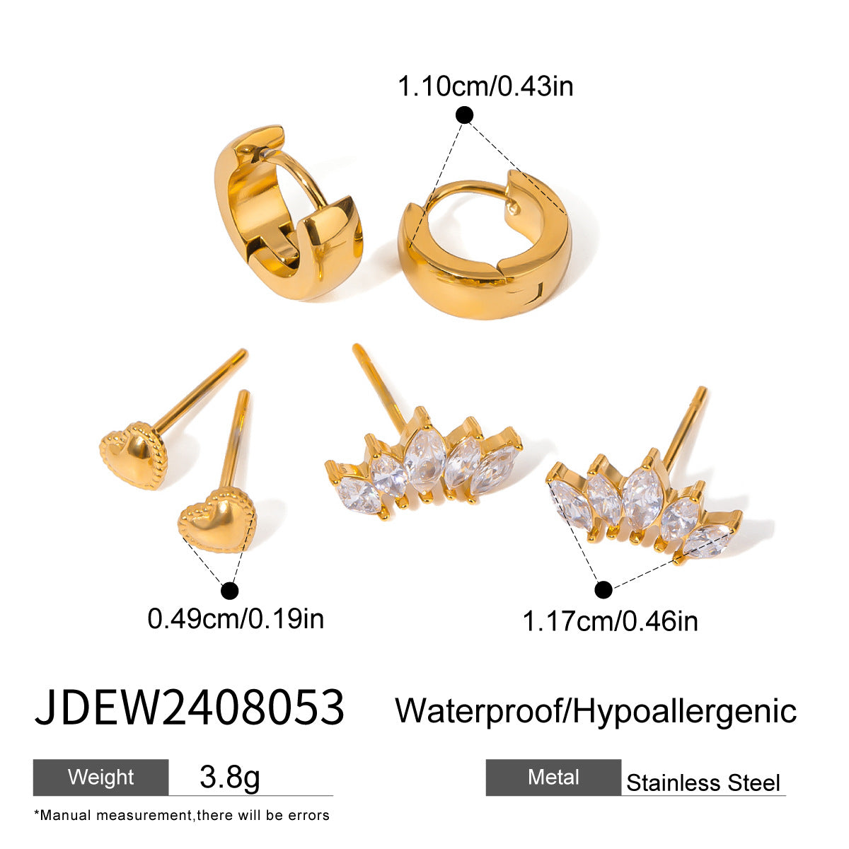 Minimalist waterproof stainless steel stud earrings for women – hypoallergenic, lightweight (3.8g), and perfect for everyday wear | Arza Accessories 2