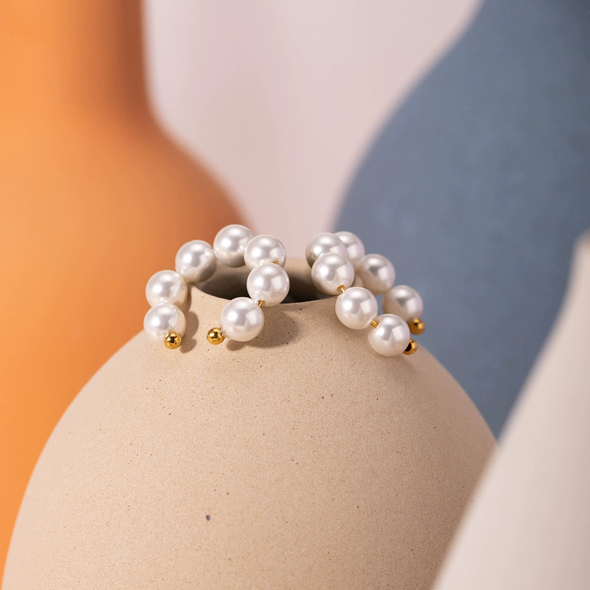 Gold pearl huggie earrings for women, 2.3cm trendy hoops for everyday wear 2