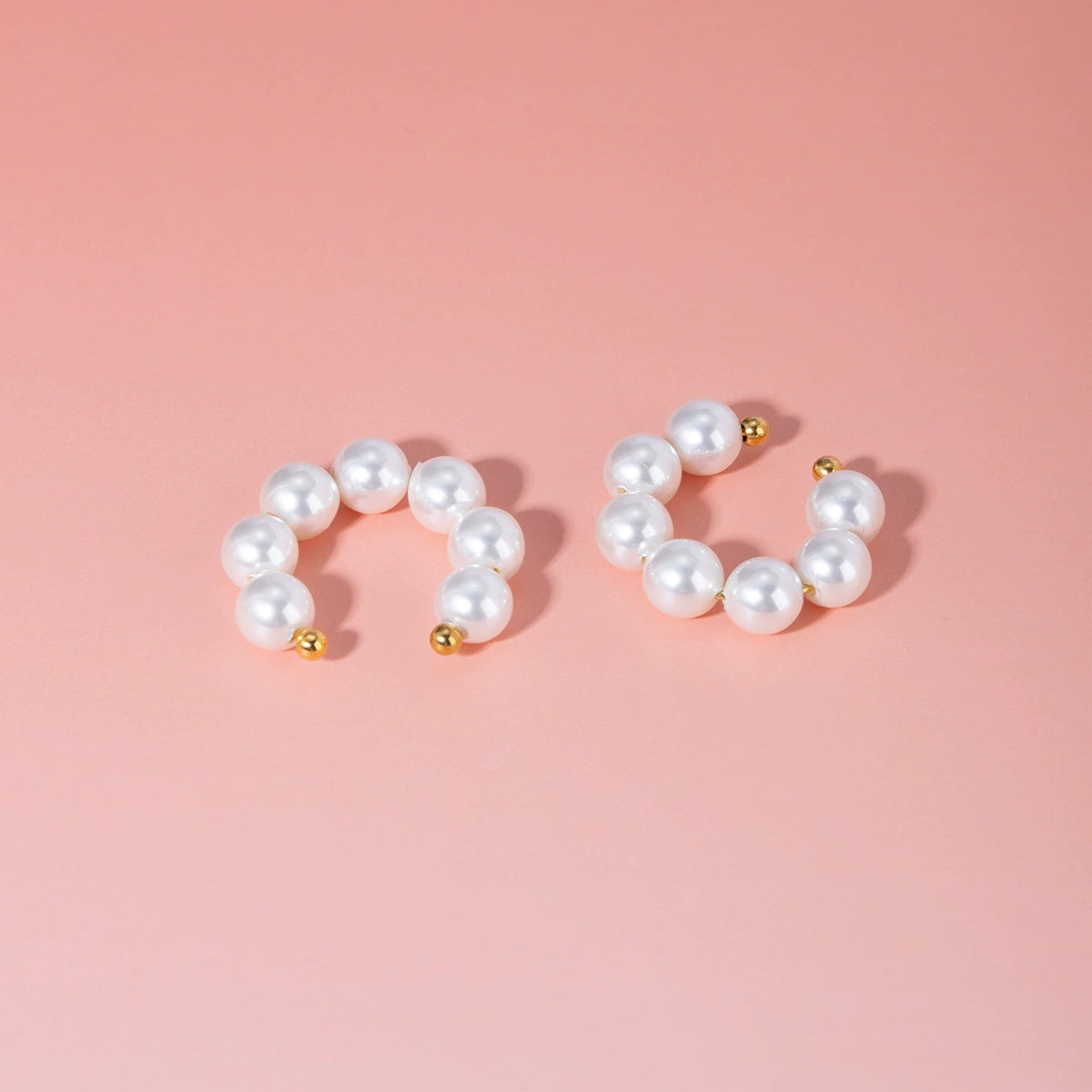 Gold pearl huggie earrings for women, 2.3cm trendy hoops for everyday wear 3