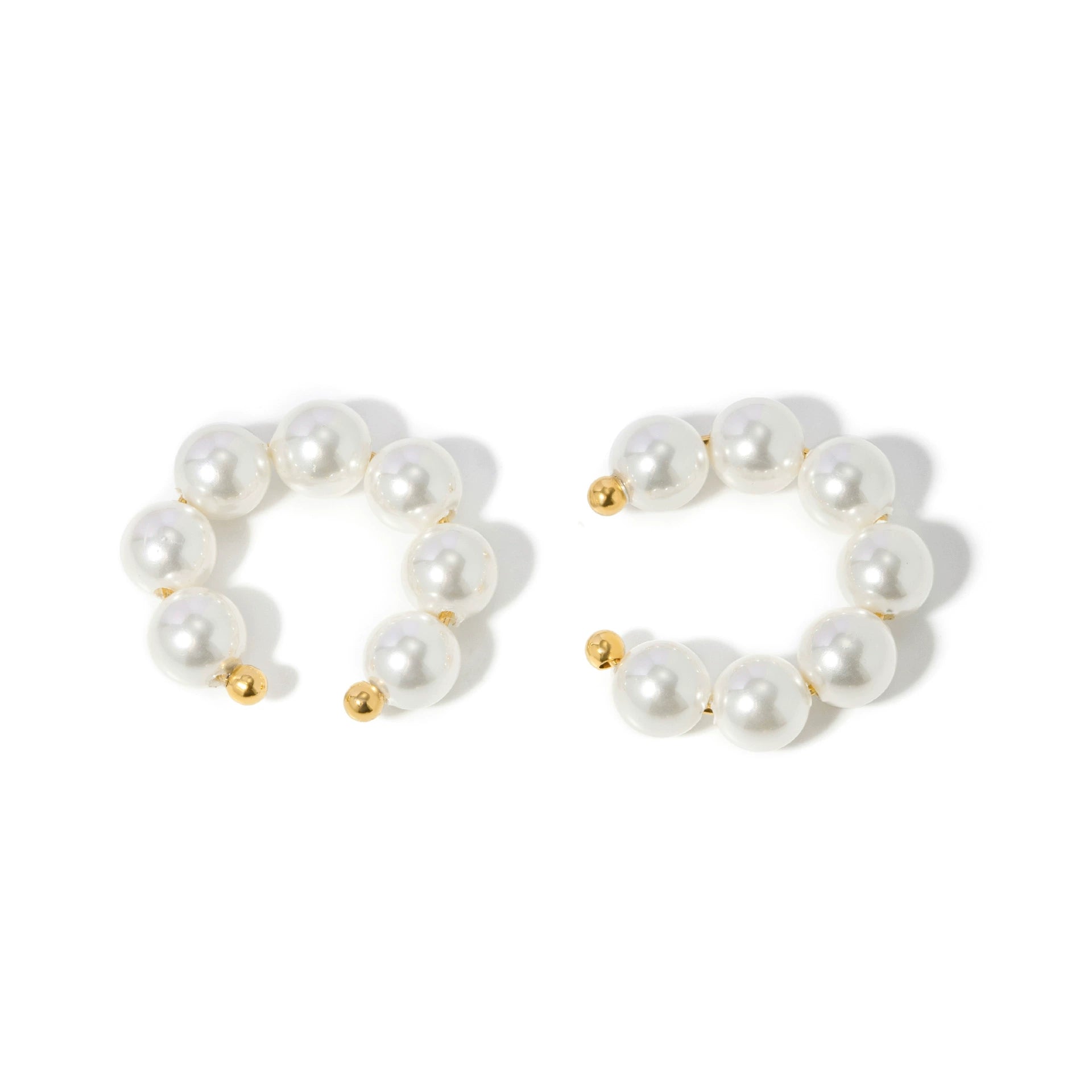 Gold pearl huggie earrings for women, 2.3cm trendy hoops for everyday wear 4