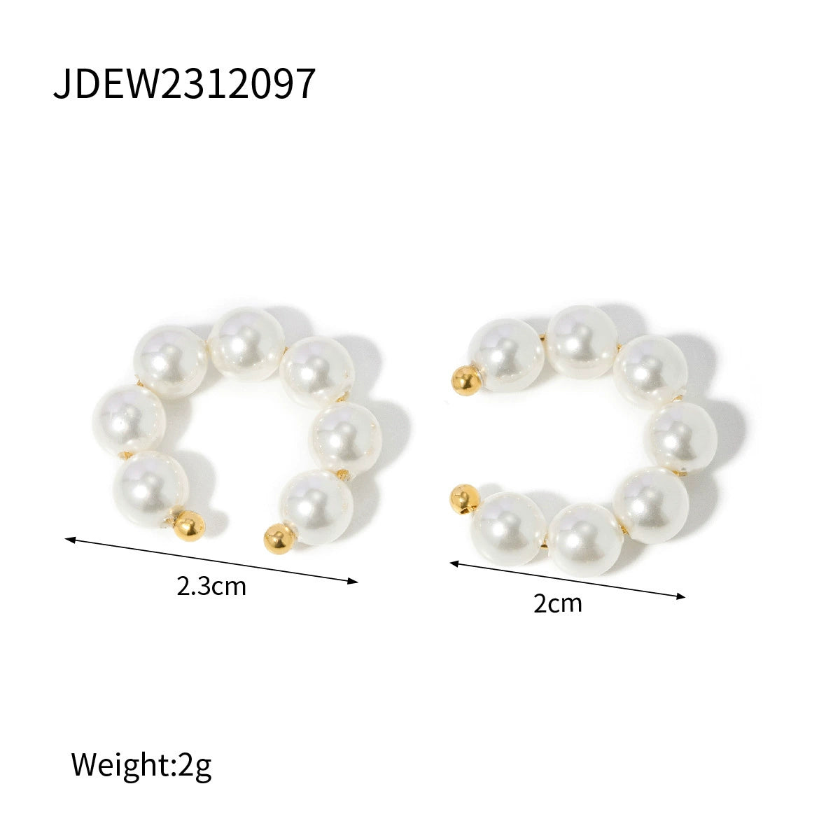 Gold pearl huggie earrings for women, 2.3cm trendy hoops for everyday wear 5