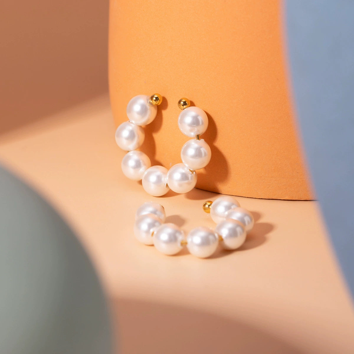 Gold pearl huggie earrings for women, 2.3cm trendy hoops for everyday wear  6
