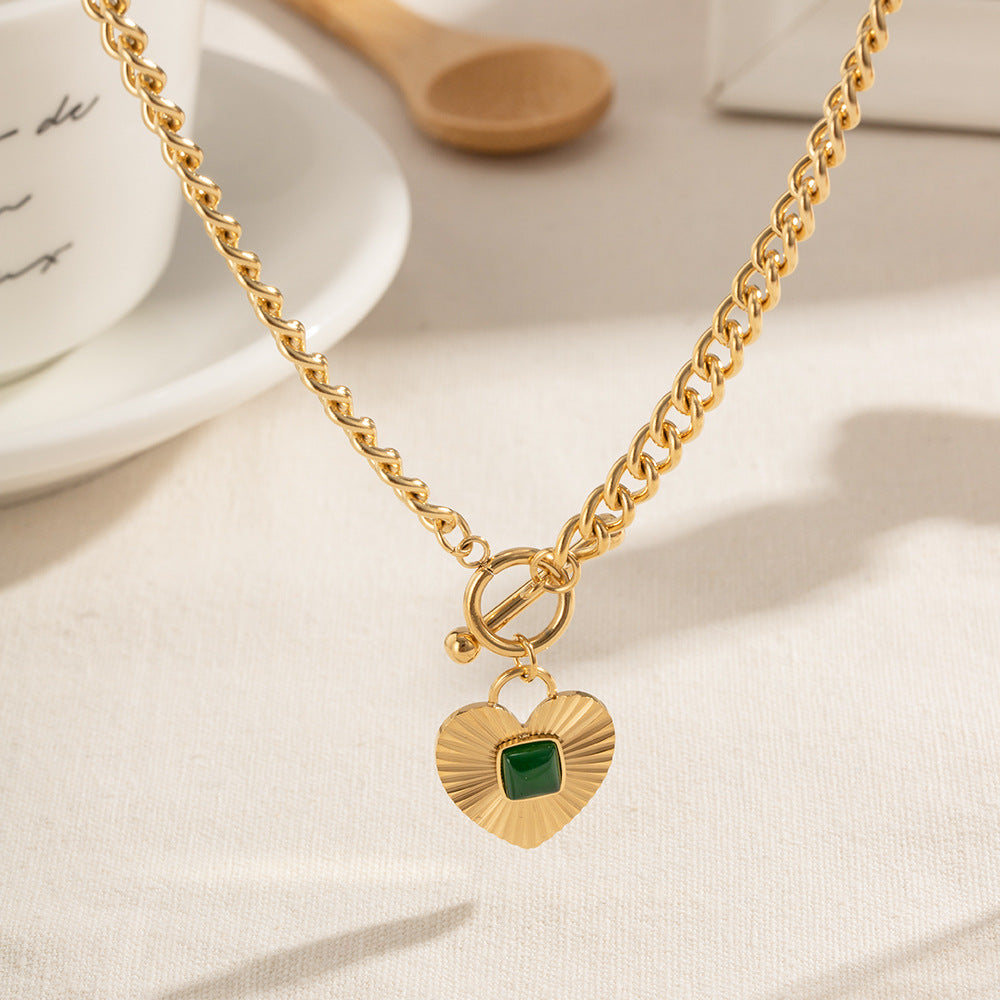 Gold heart pendant necklace with blue stone for women, bold statement jewelry for special occasions 2