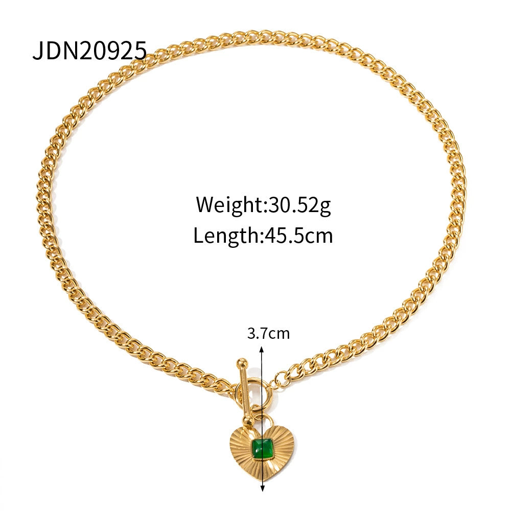 Gold heart pendant necklace with blue stone for women, bold statement jewelry for special occasions 3