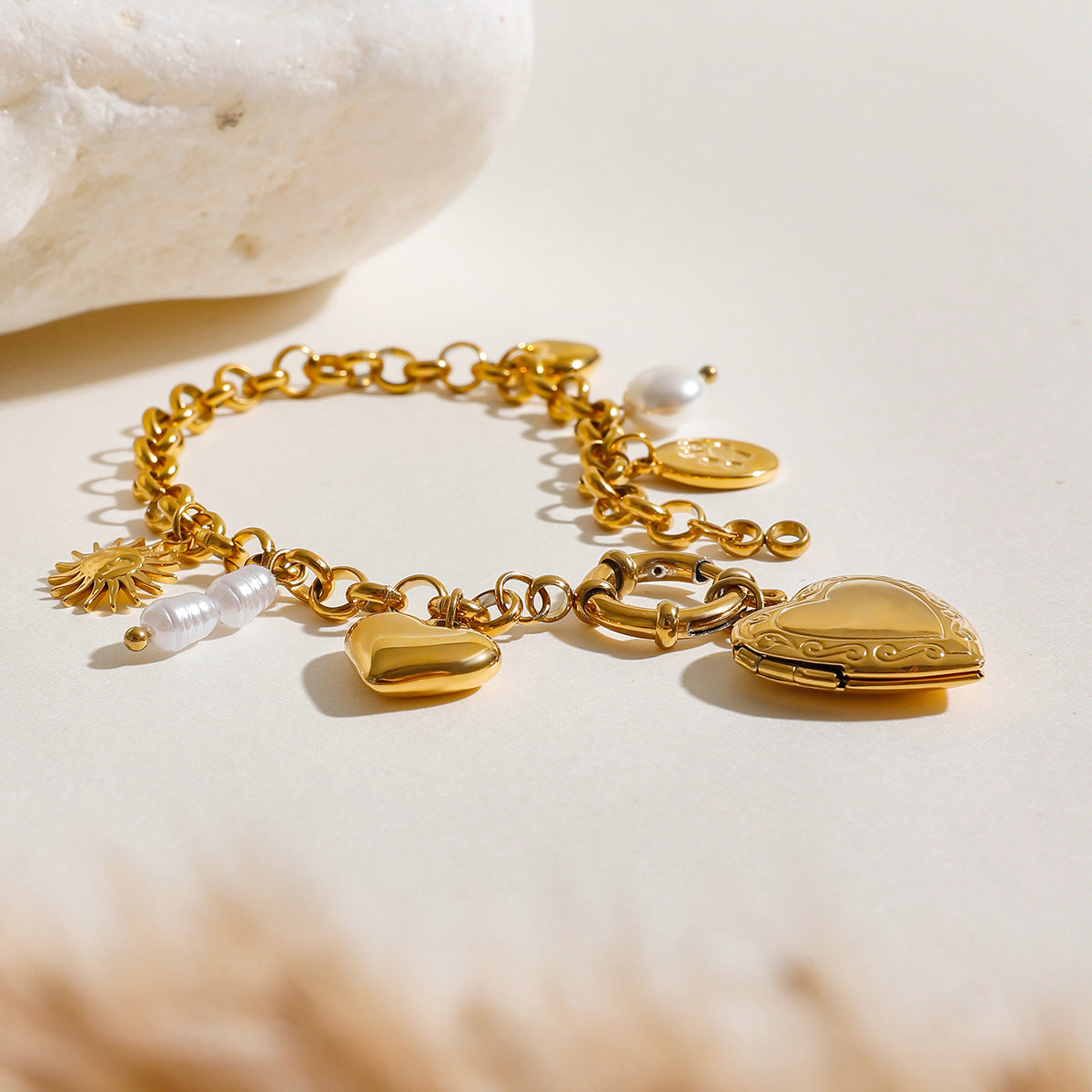 Gold adjustable heart charm bracelet by Azra Accessories – perfect for everyday wear and gifting. 7