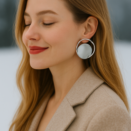 Minimalist silver-tone hoop earrings 4.19cm, lightweight stainless steel waterproof jewelry for everyday wear | Arza Accessories Australia - 18