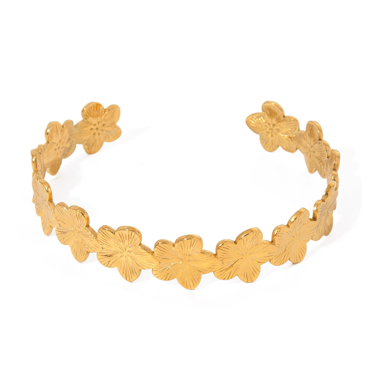 Adjustable gold floral bracelet for women – stainless steel, waterproof, and hypoallergenic. 4