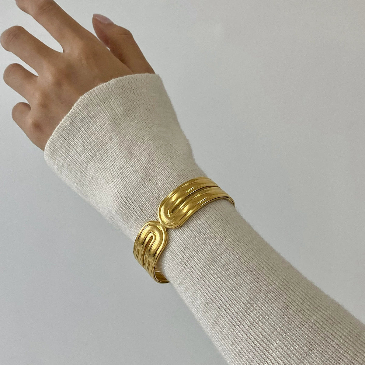 "Set of gold chunky stackable bracelets by Azra Accessories - perfect for everyday and party wear"