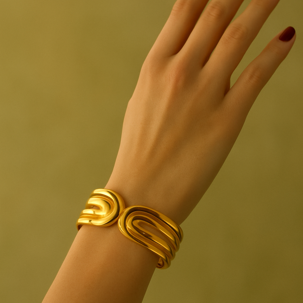 "Set of gold chunky stackable bracelets by Azra Accessories - perfect for everyday and party wear" 59