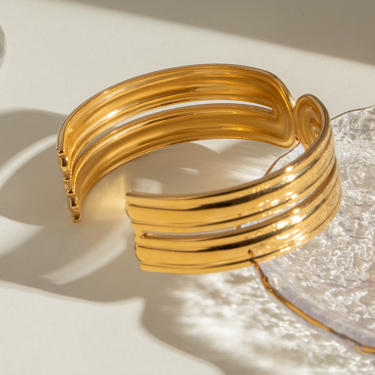 "Set of gold chunky stackable bracelets by Azra Accessories - perfect for everyday and party wear" 3