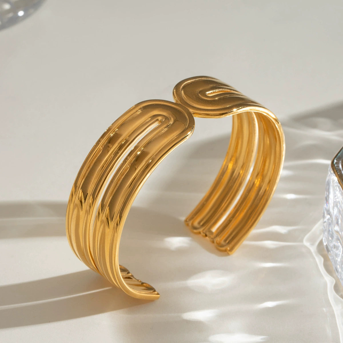 "Set of gold chunky stackable bracelets by Azra Accessories - perfect for everyday and party wear" 4