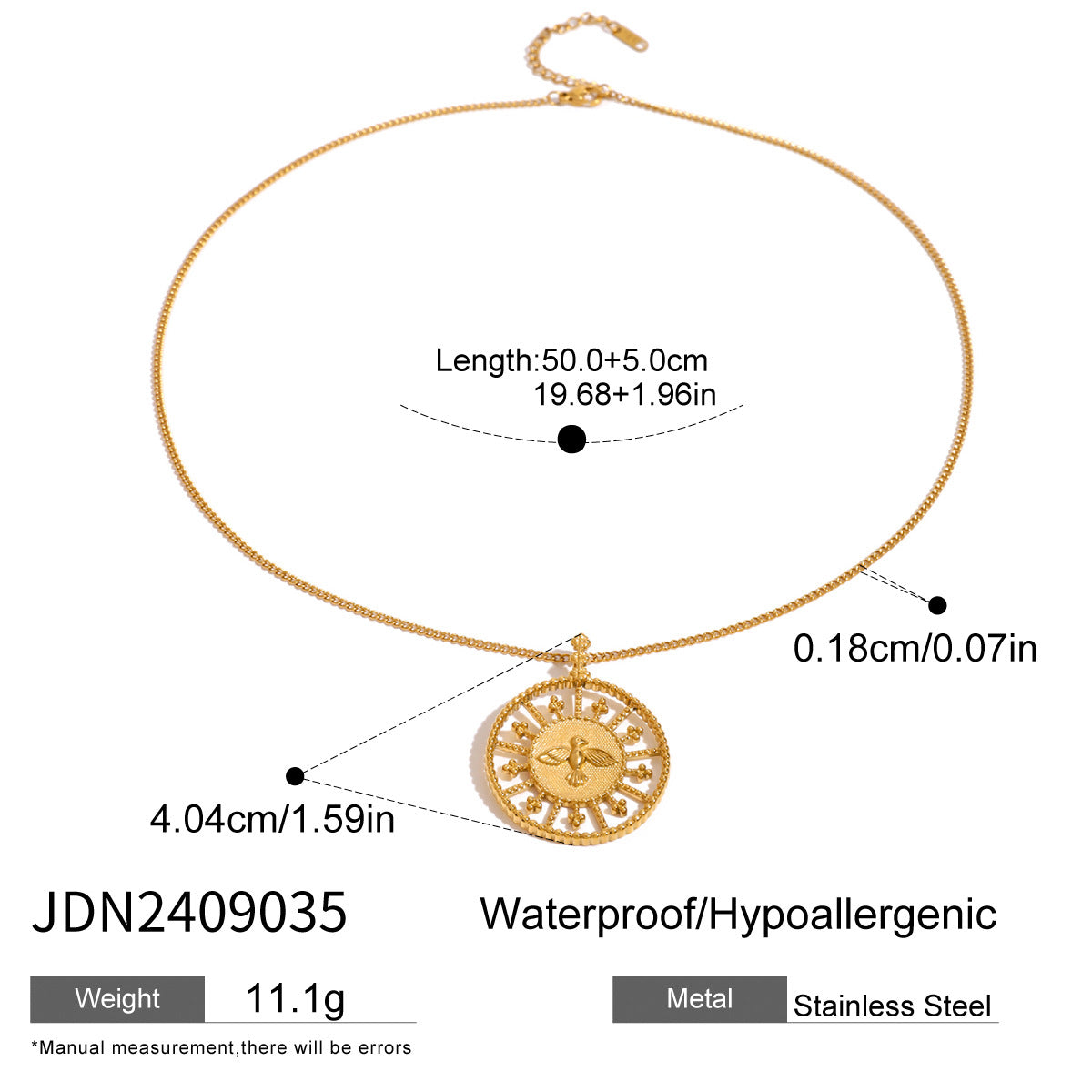 Minimalist stainless steel engraved circle pendant necklace - 50cm chain, hypoallergenic waterproof jewelry for everyday wear | Arza Accessories 6