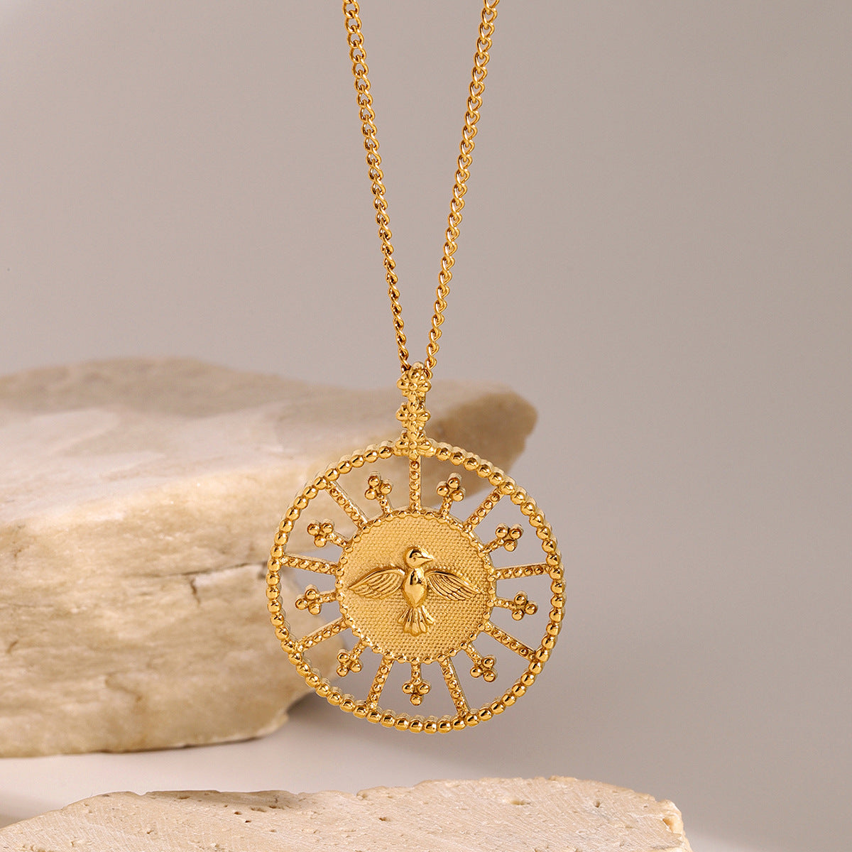 Minimalist stainless steel engraved circle pendant necklace - 50cm chain, hypoallergenic waterproof jewelry for everyday wear | Arza Accessories 5