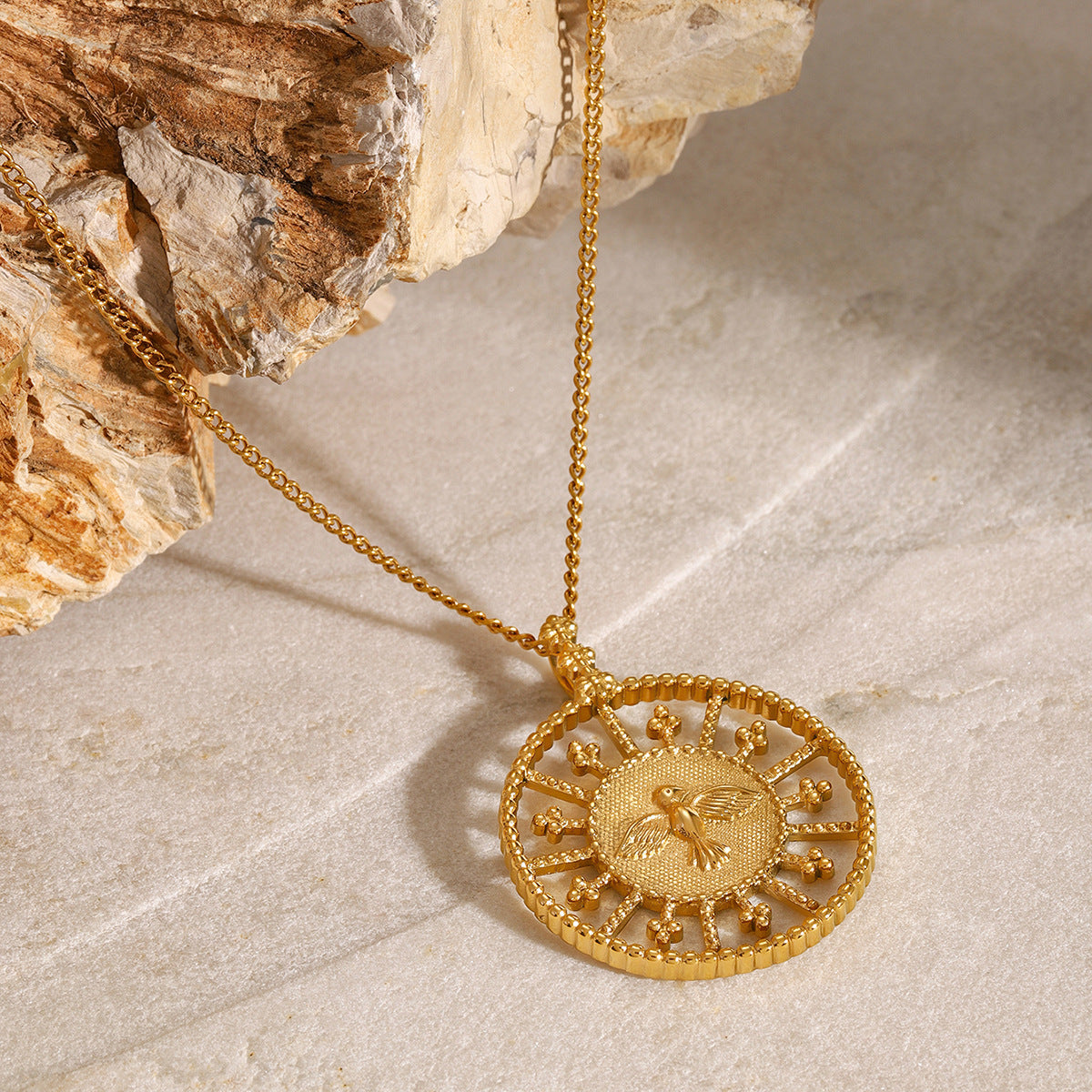 Minimalist stainless steel engraved circle pendant necklace - 50cm chain, hypoallergenic waterproof jewelry for everyday wear | Arza Accessories 4
