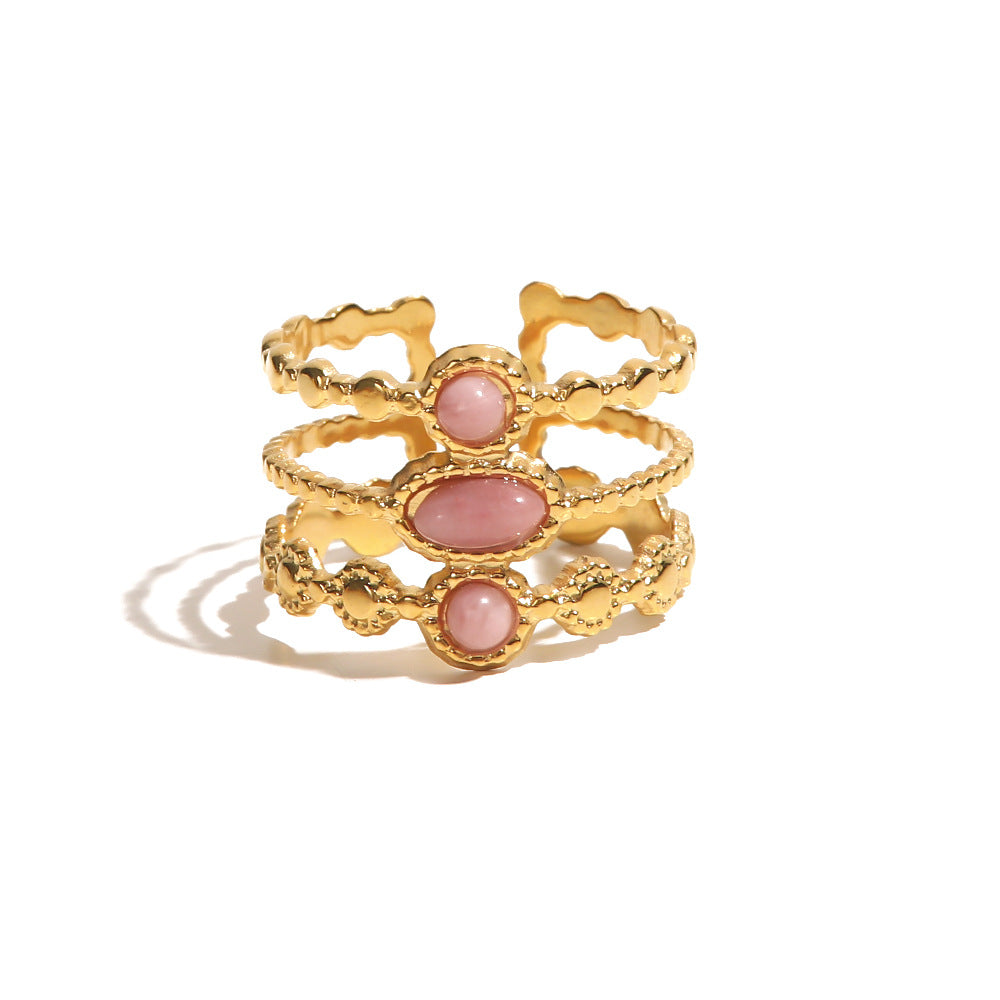 Adjustable chunky gold statement ring with pink stone - bold everyday jewelry for women (2.86g) - 4