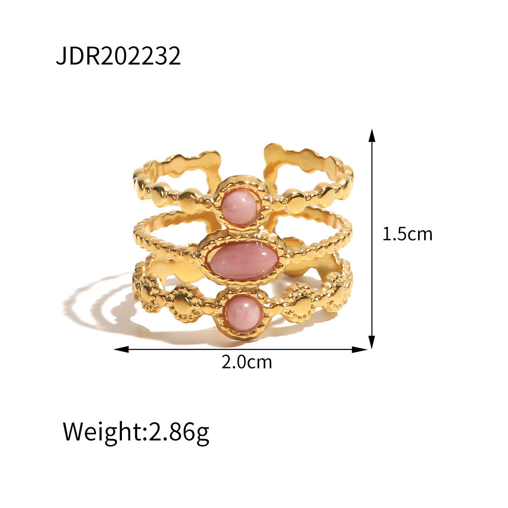 Adjustable chunky gold statement ring with pink stone - bold everyday jewelry for women (2.86g) - 5