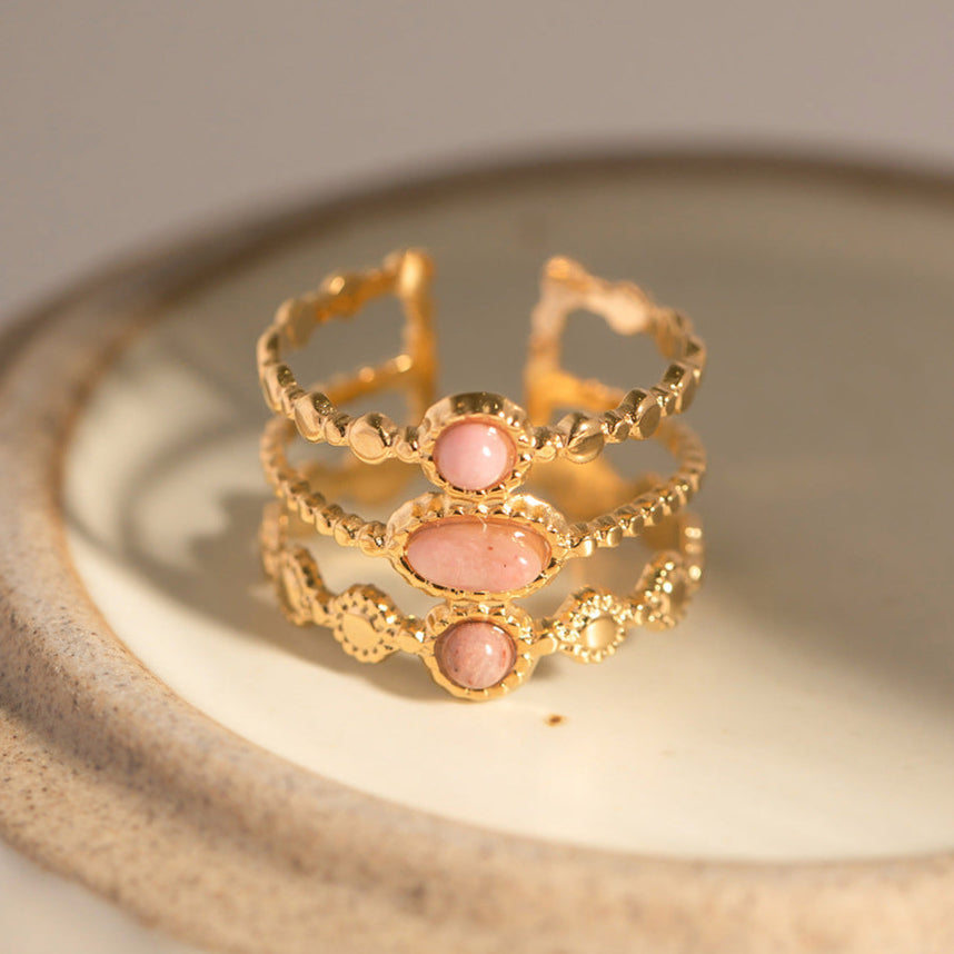 Adjustable chunky gold statement ring with pink stone - bold everyday jewelry for women (2.86g) - 6
