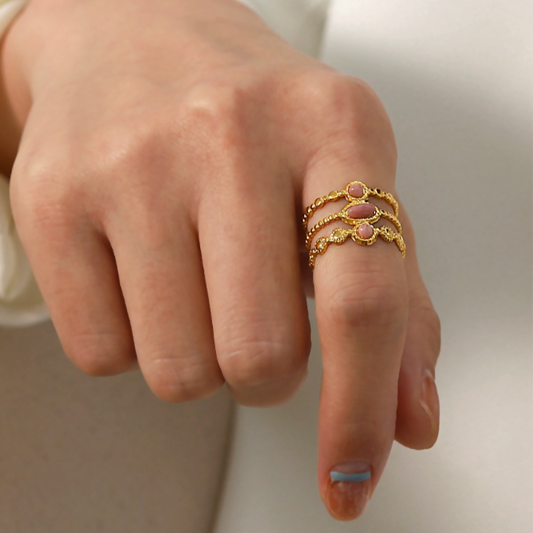 Adjustable chunky gold statement ring with pink stone - bold everyday jewelry for women (2.86g) - 7