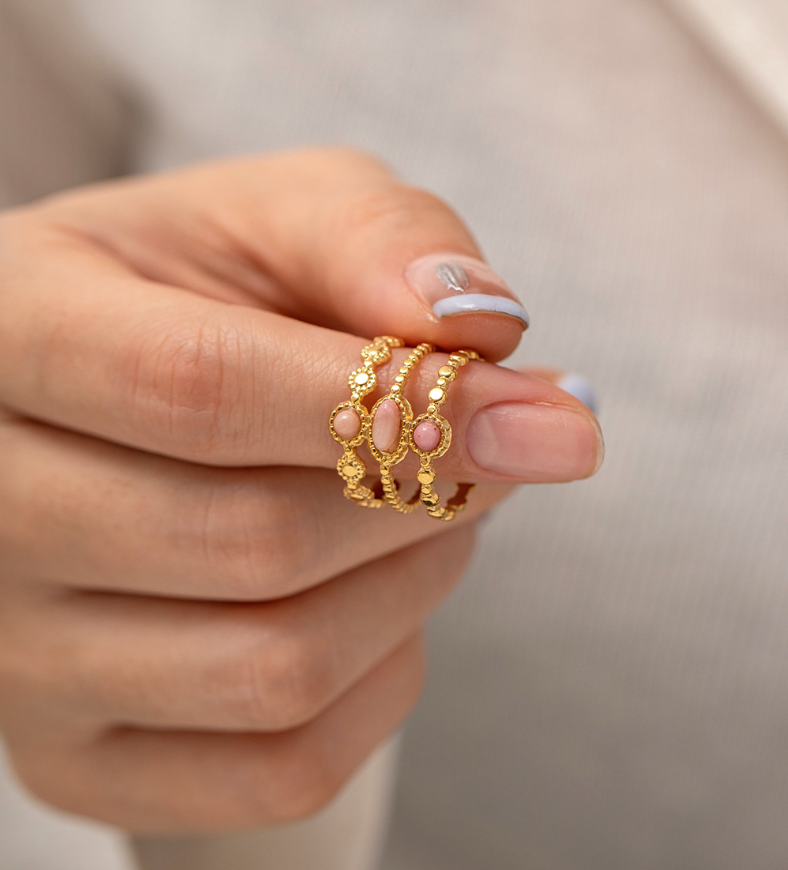 Adjustable chunky gold statement ring with pink stone - bold everyday jewelry for women (2.86g) - 9
