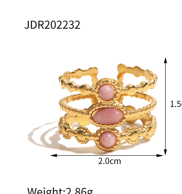Adjustable chunky gold statement ring with pink stone - bold everyday jewelry for women (2.86g) - 11