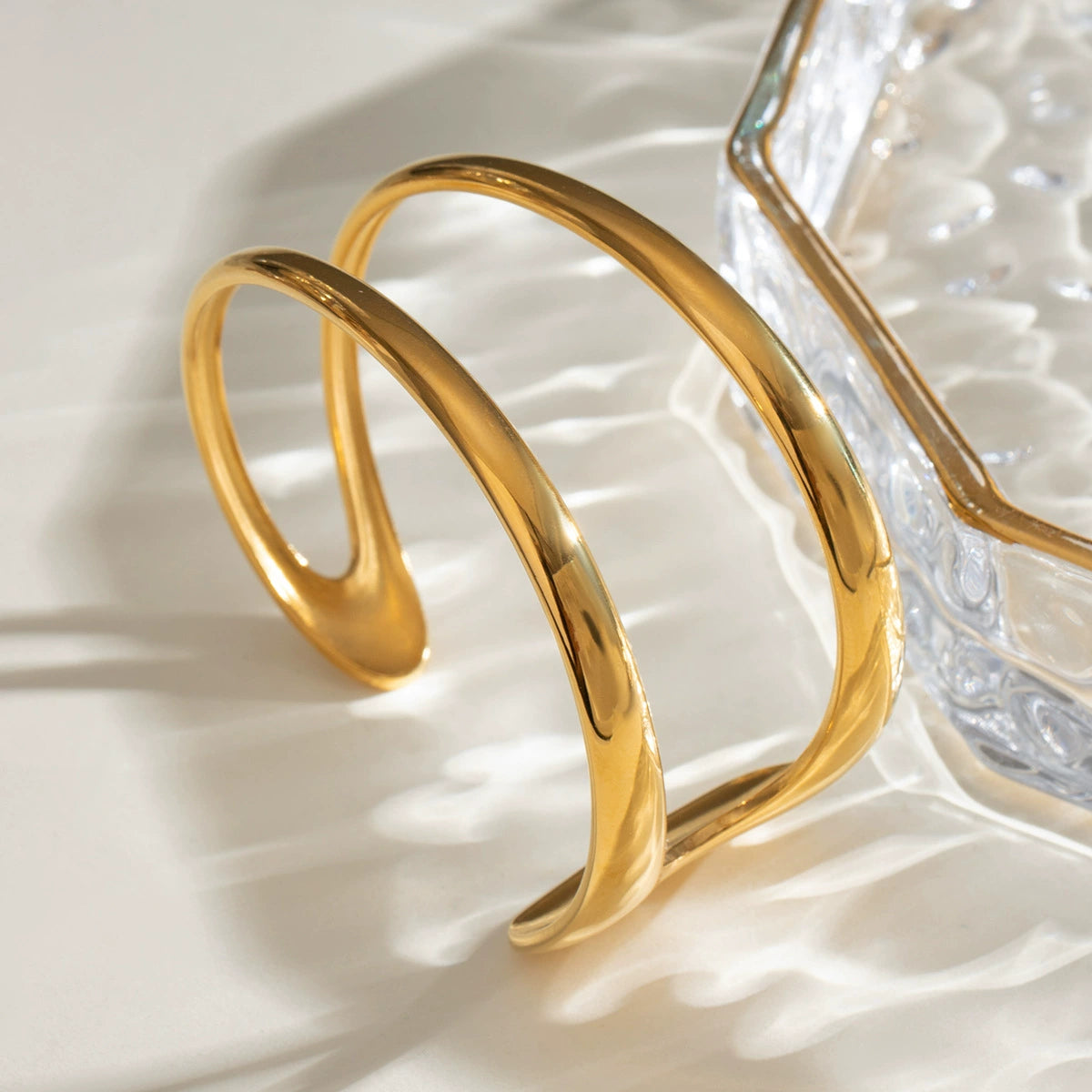 Gold chunky double-layered adjustable bracelet by Azra Accessories – trendy & lightweight for women. 2