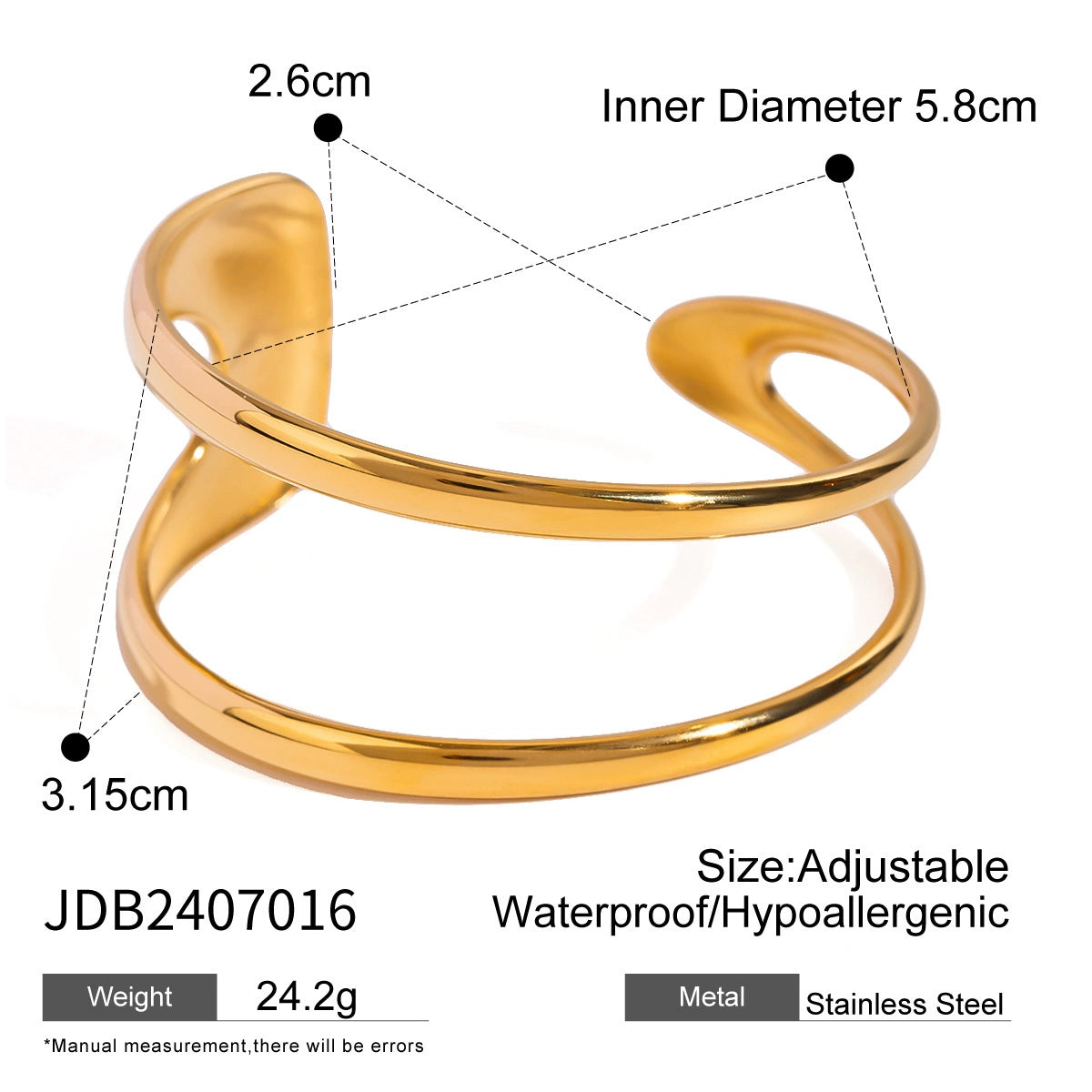 Gold chunky double-layered adjustable bracelet by Azra Accessories – trendy & lightweight for women. 5