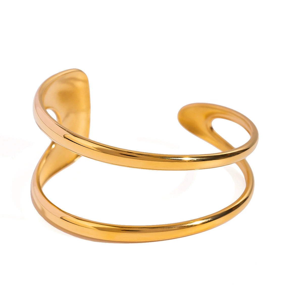 Gold chunky double-layered adjustable bracelet by Azra Accessories – trendy & lightweight for women. 6