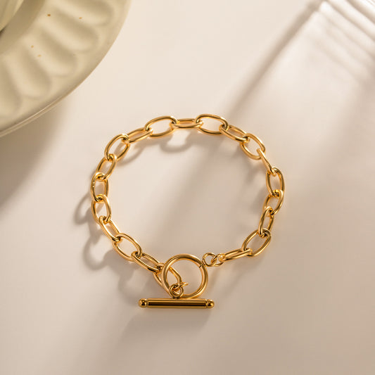 Adjustable gold chain bracelet - minimalist everyday jewelry for women (6mm width, 185mm length)-1