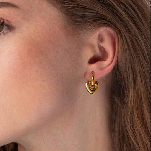 Gold heart-shaped earrings for women (2.2cm x 1.5cm), simple elegant design for daily wear or special occasions. 7