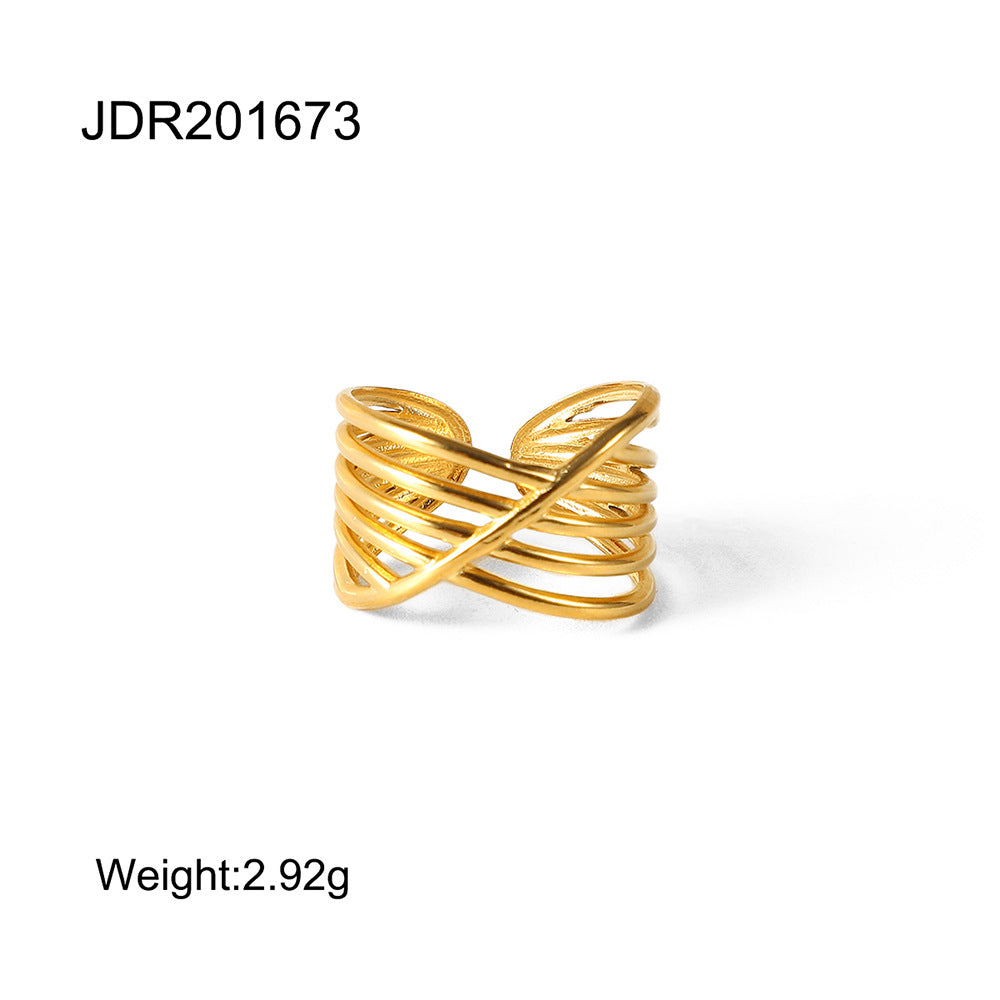 Trendy chunky gold ring with diagonal stripe design - adjustable statement jewelry for everyday wear (2.92g)-7