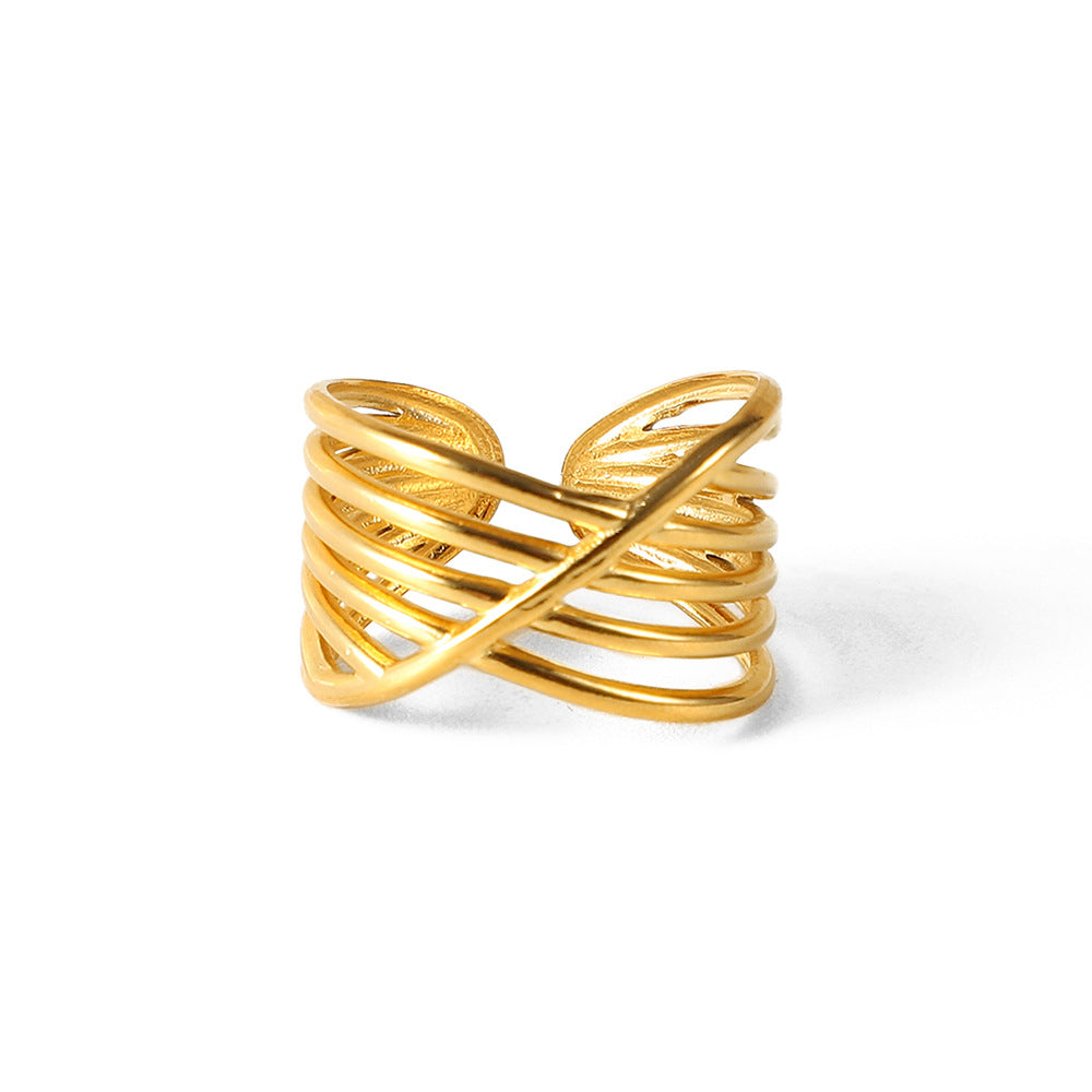 Trendy chunky gold ring with diagonal stripe design - adjustable statement jewelry for everyday wear (2.92g)-9