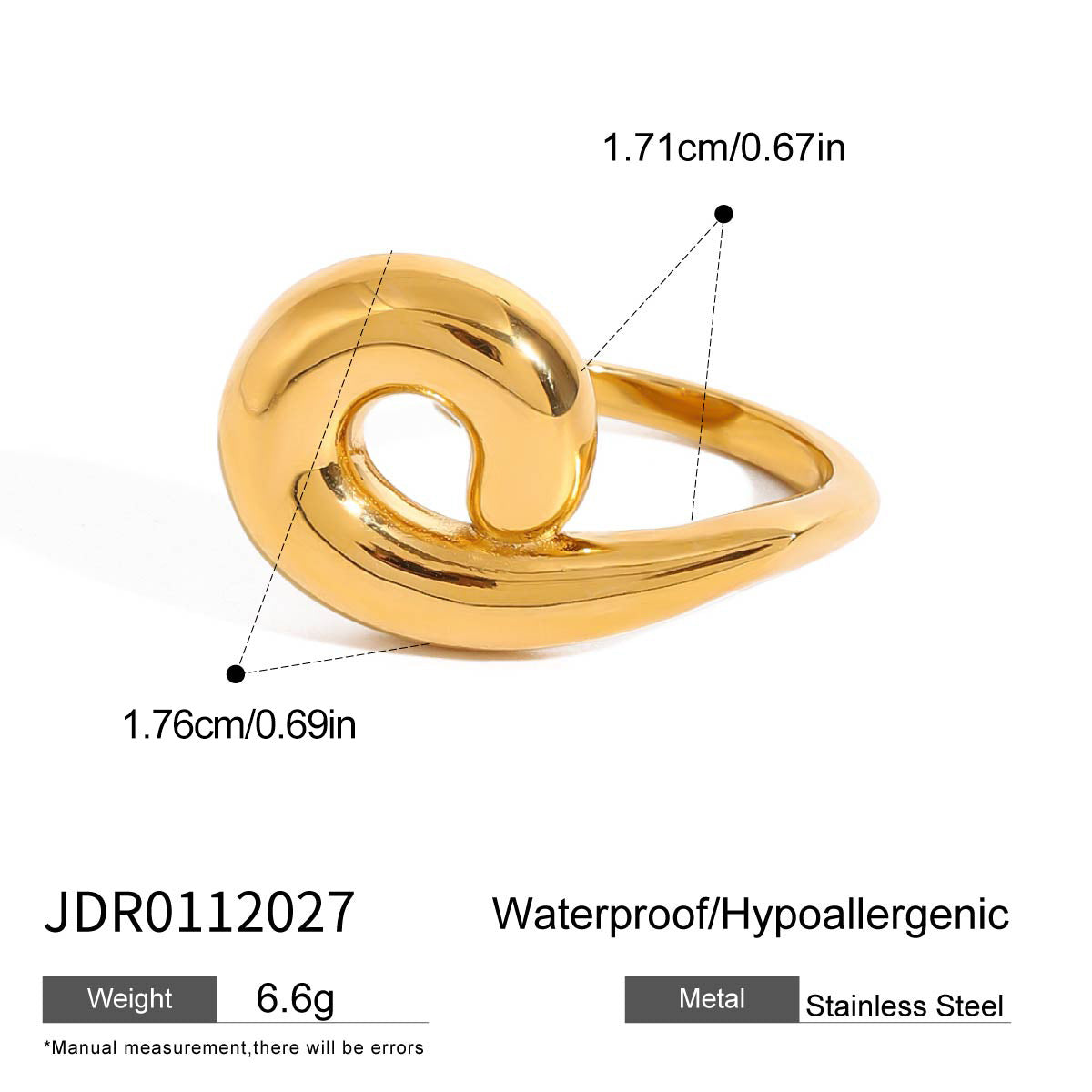 Gold twisted adjustable ring with spiral design - 17mm hypoallergenic jewelry for swollen fingers | Arza Accessories 6