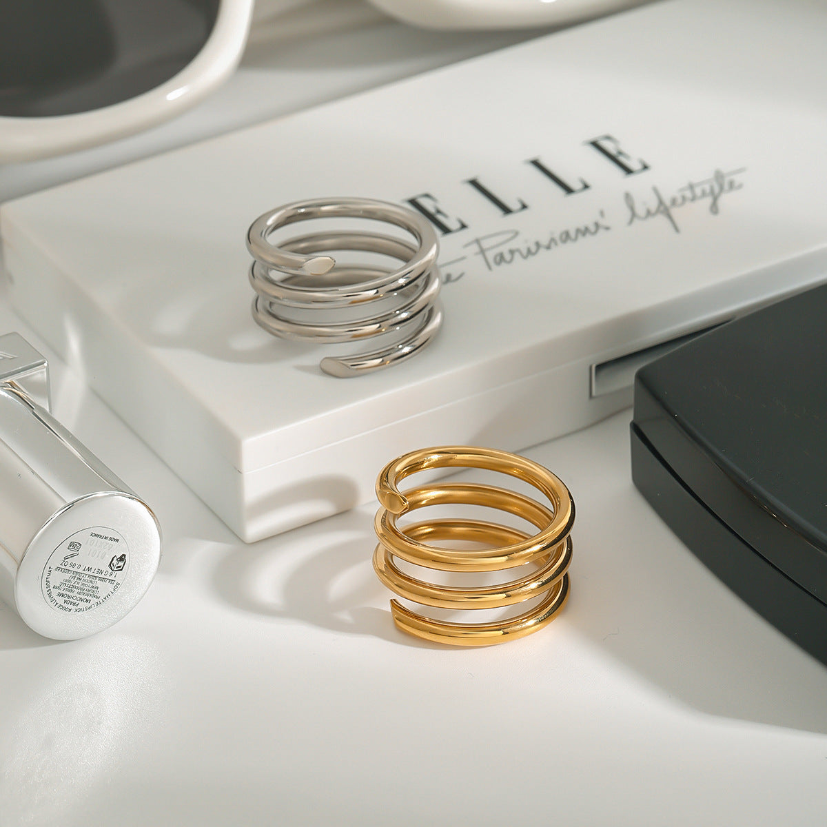 Twisted multi-loop huggie rings in gold & silver, 16mm hypoallergenic stainless steel comfort-fit earrings | Arza Accessories Australia - 11